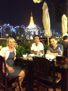 Dinner overlooking the Independence Monument with my Khmer teacher and his wife